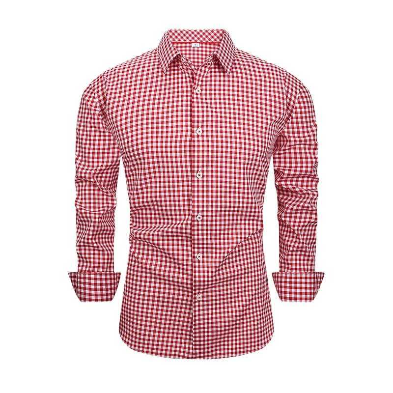 Spring Autumn Cotton Shirts For Man Breathable Checkered Button Blouse Business Casual Slim Fit Printed Long Sleeve Plaid Shirt J251017