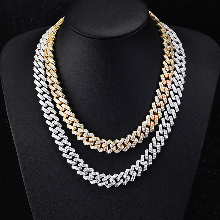 Hot Sale 2row 13mm Wide HipHop Necklace Bracelet Moissanite Cuban Chain Silver Iced Out VVS1 Moissanite Cuban Lidynamic Chain