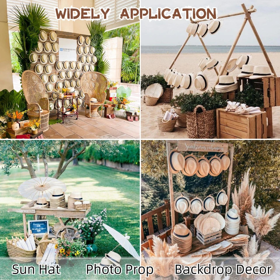 636PCS Short Brim Sun Panama Hats for Wedding Beige Beach Hats Unisex 1920s Straw Hats Bulk Circumference 58 cm 251015