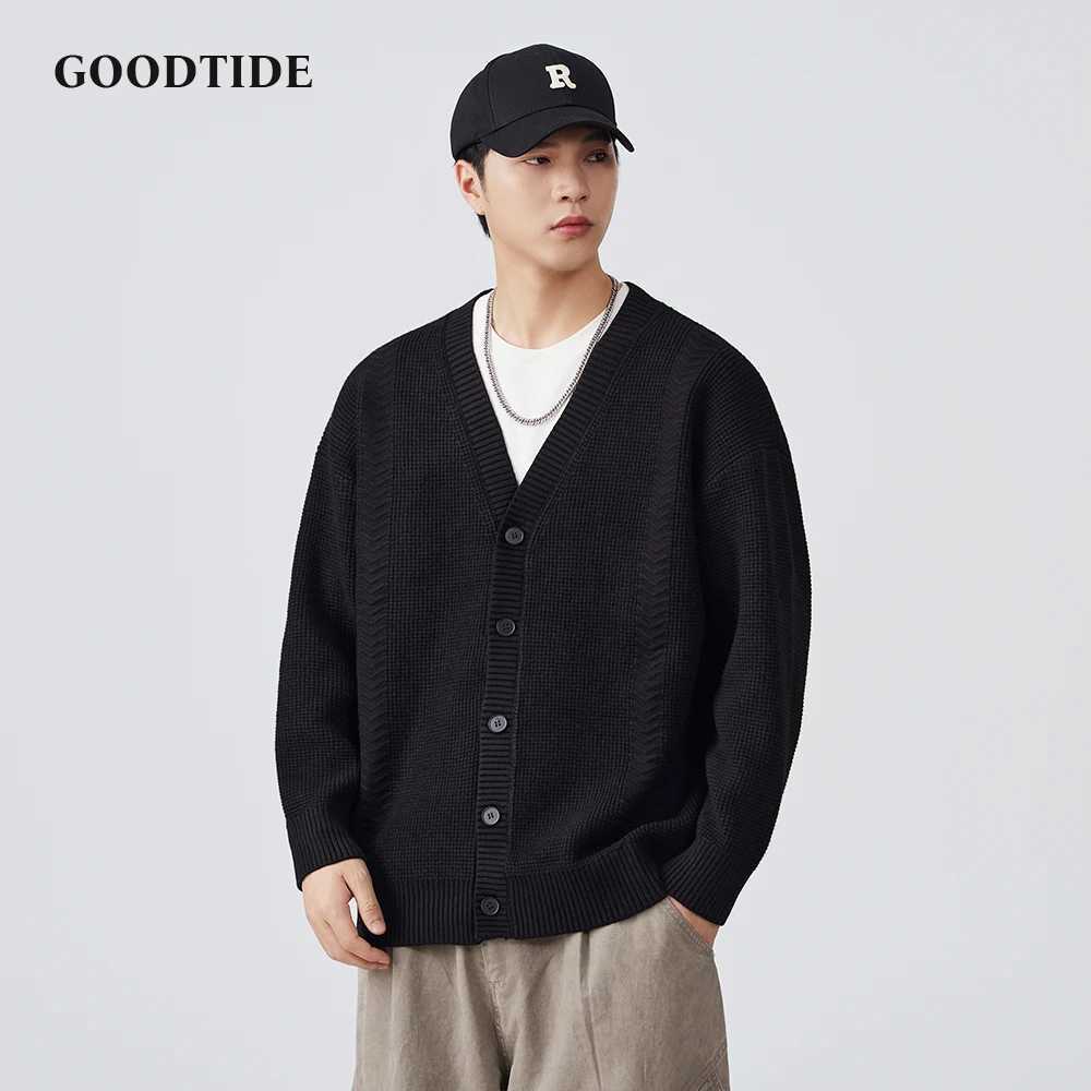 Fashion Mens Casual V Neck Button Down Cardigan 2025 Autumn Winter New Waffle Knit Sweater Jacket Long Sleeve Outerwear Top J251017