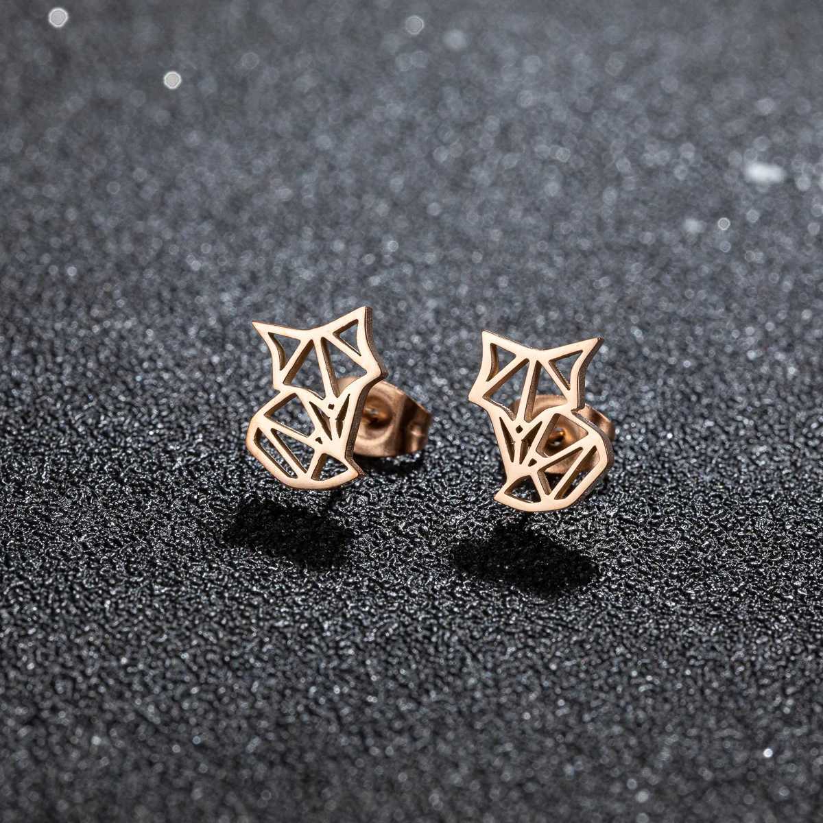 1Pair New Arrival Stainless Steel Cute Fox Ear Studs Ceative Fashion Origami Animal Earrings for Women Jewelry Girlfriend GiftL251017