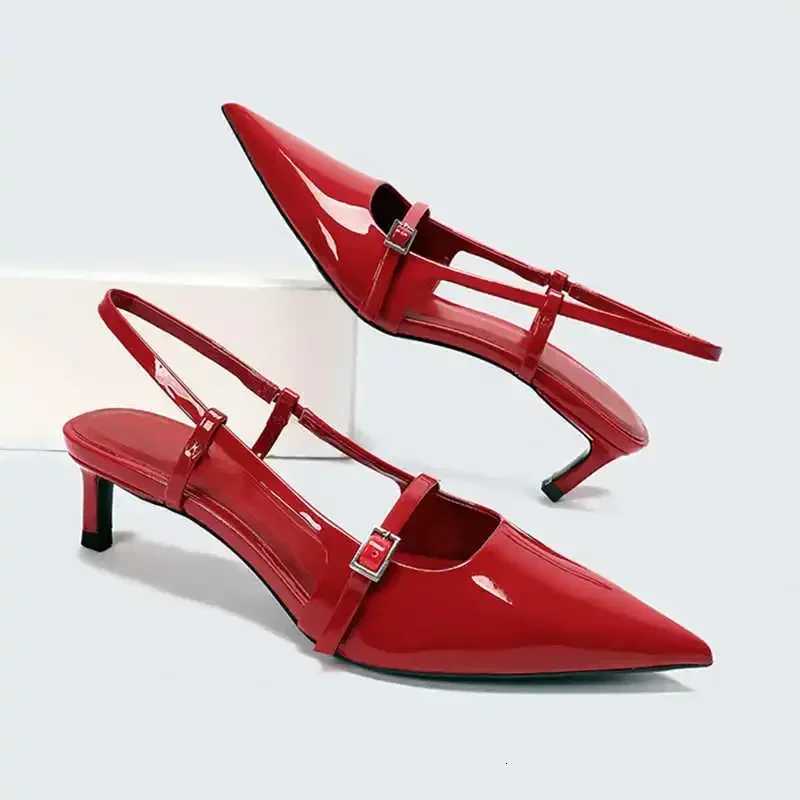 Sexy Pointed Toe Sandals Women Summer Red Thin High Heels for Women Patent Leather Back Trip Strap Mules Wedding Women Pumps Z251015