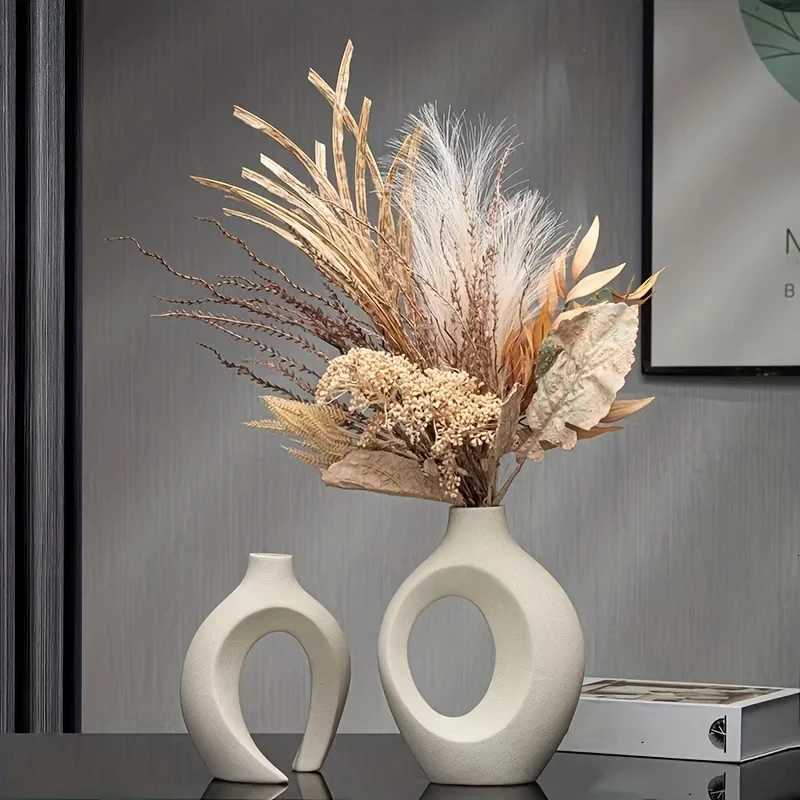 Plastic Vase Set Creative White Simple Home Decoration Living Room Entryway TV Cabinet Decoration for Modern Home Deco Office C251017