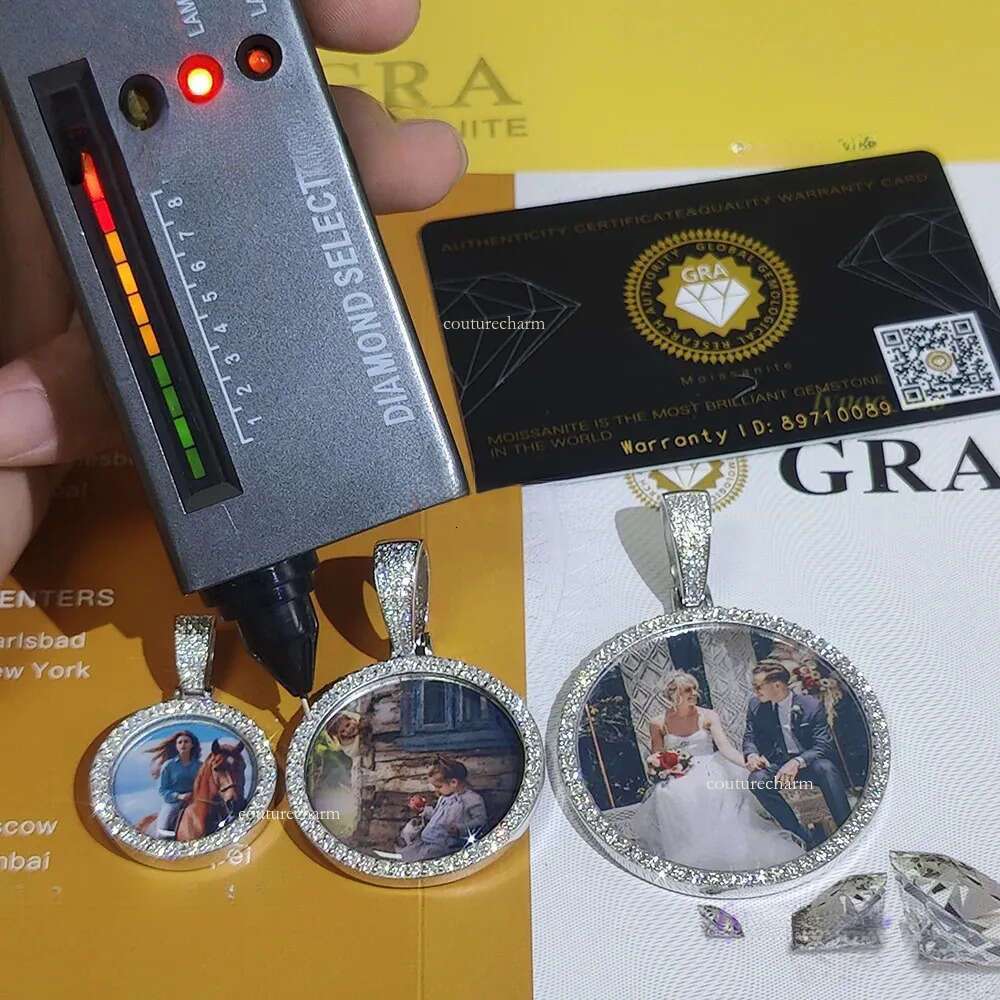 Custom VVS1 Moissanite Dia Photo Necklace 35/45/67MM Personalized Memory Picture Pendant Sterling Sier Hip Hop Jewelry