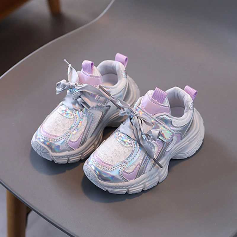Girls Sneakers Fashion Lace Up Bow Kids Casual Shoes Pink Purple Mesh Breathable Sports Shoes Student Soft Sole Running ShoesT251017