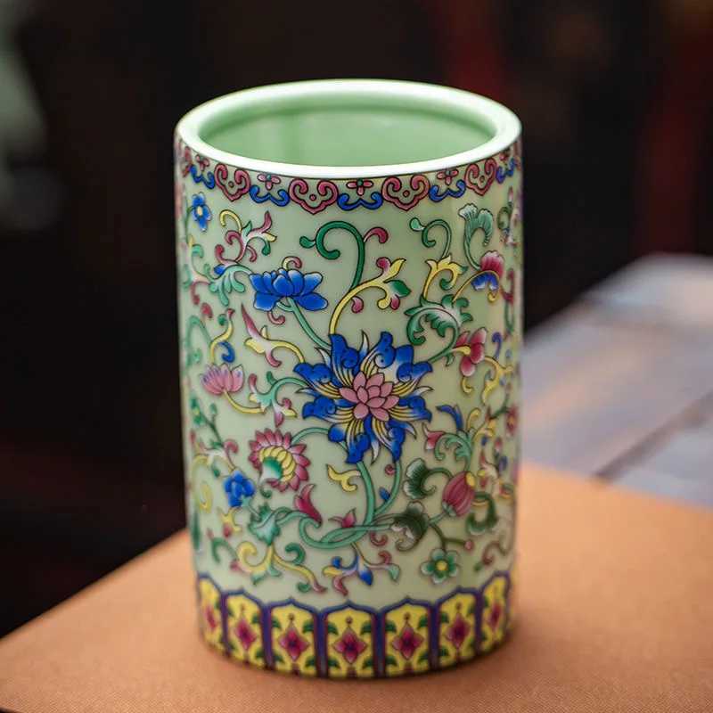 Storage box creative stationery round student desktop Ceramic Vase Decoration Chinese style multifunctional office brush holder C251017