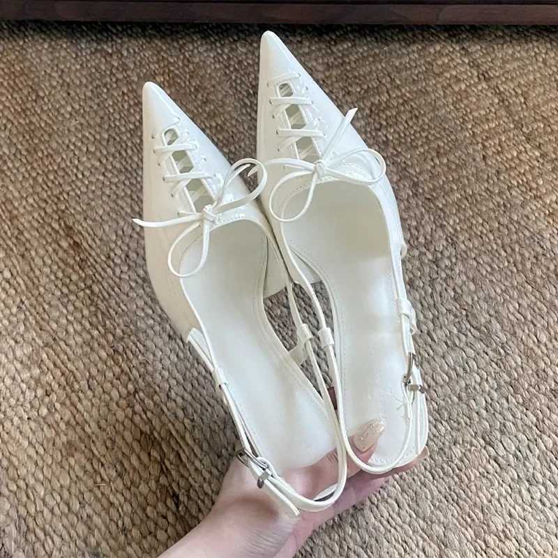 New Pointed Toe Patent Leather Strappy Design Women Pumps Elegant Thin High Heels Summer Fashion Hollow Slingback Heeled Sandals Z251015