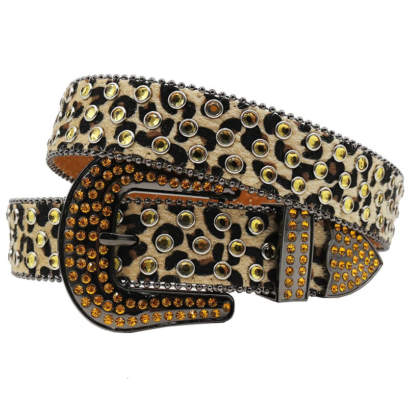 men casual hip hop rock diamond studded belts leopard print suede leather belt rhinestone waistband women strapon leash 251010