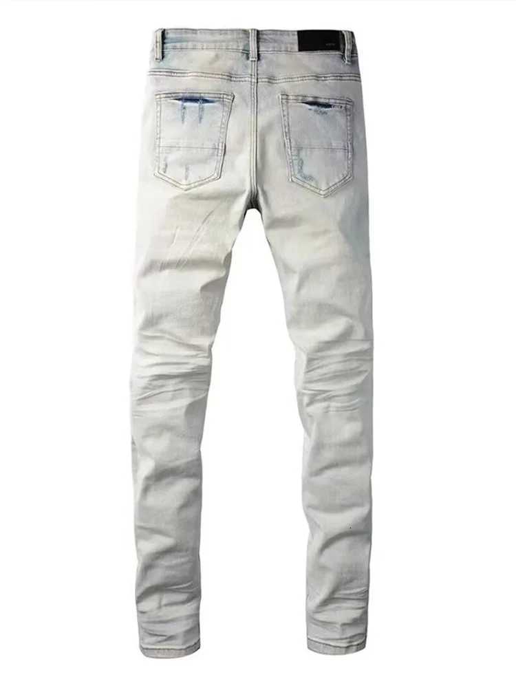 High Street Mens Vintage Jeans 1 Streetwear Elastic Slimfit Jeans with Ripped Patches New Style Vintage Long Trousers Y251105