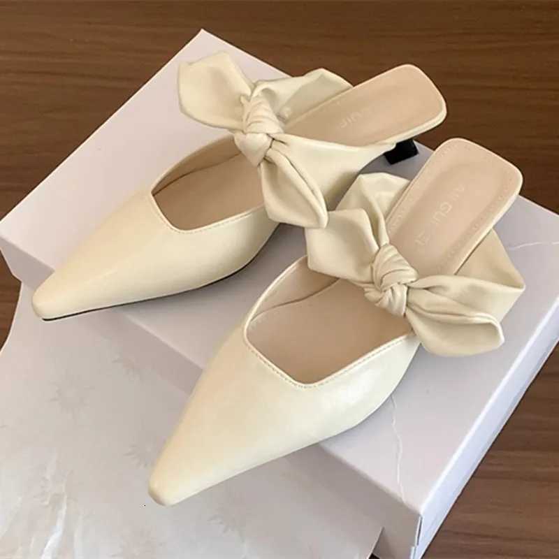 Sweet Butterflyknot Lowheeled Slippers Women Elegant Pointed Toe Slingback Slide Sandals Comfort Concise Designer Office Shoes Z251015