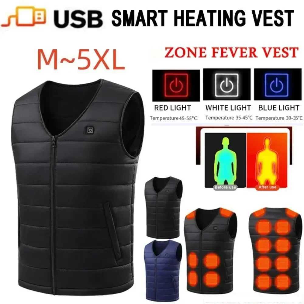 Heated Vest V Neck Smart Control Temperature Heating Cotton Coat Washable USB Winter Skiing Hiking Camping AntiCold Jacket H251017