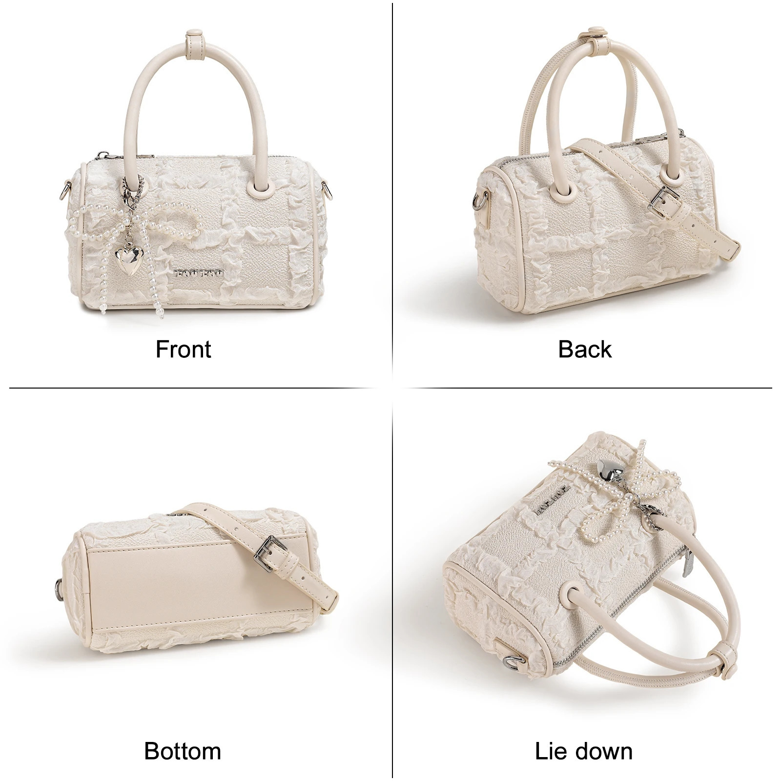 TOUTOU Women Boston Bowling Bag Charm Original ner White Handbag Adjustable Shoulder Strap Teacher Christmas Gift 251014