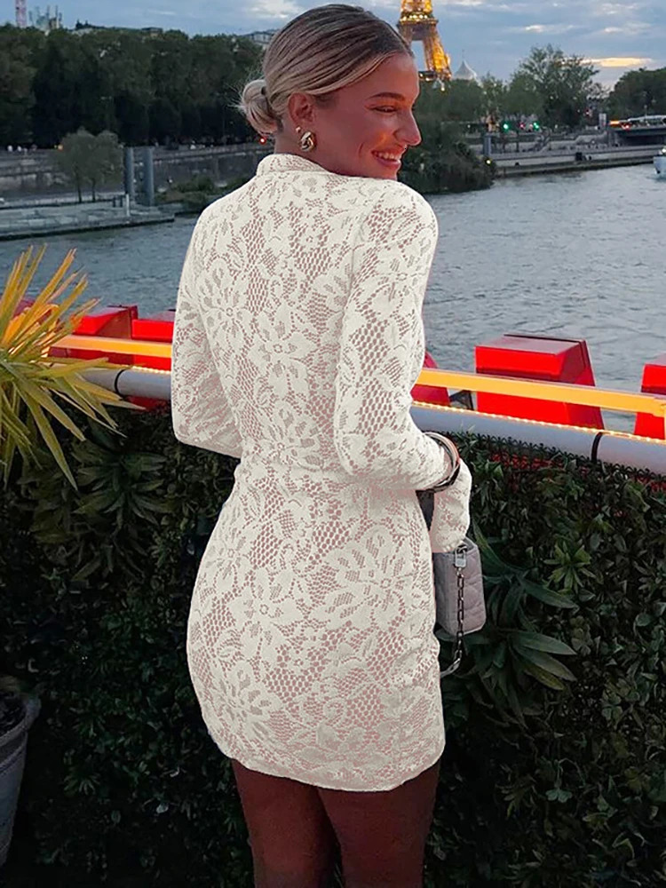 JULISSA MO Sexy Hollow Out Lace Women Dress Black Flare Sleeve Evening Dress Female Winter Skinny Elegant Party Club Outfit 251017