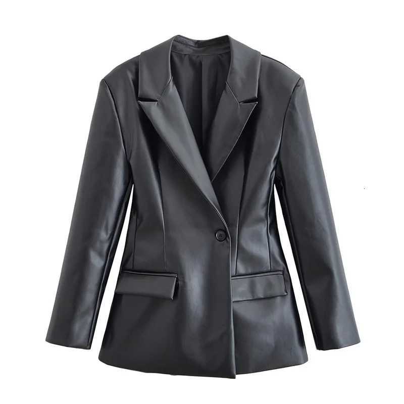 Womens Jacket 2025 Autumn New Style Black Long Sleeve Faux Leather Slim Fit Blazer Motorcycle Style StylishT251017