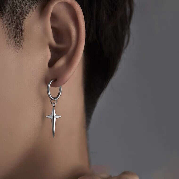 Niche Design Titanium Steel Three-Dimensional Cross Star Couple Simple High-End Feel Men's Clips Earrings Ear Jewelry