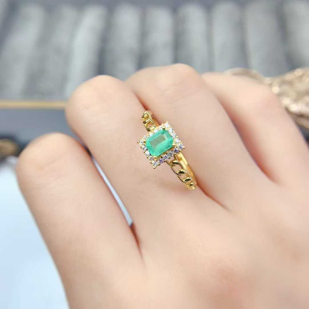 Colombian emerald ring for engagement 4mm*5mm natural emerald jewelry with certificate birthday gift for women