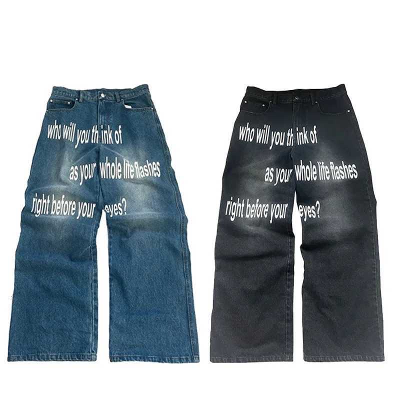 1 Y2K New Hip Hop Popular Printing Straight Jeans Men Street Casual Loose Oversized Mopping Wideleg Pants Couple Jeans Y251105