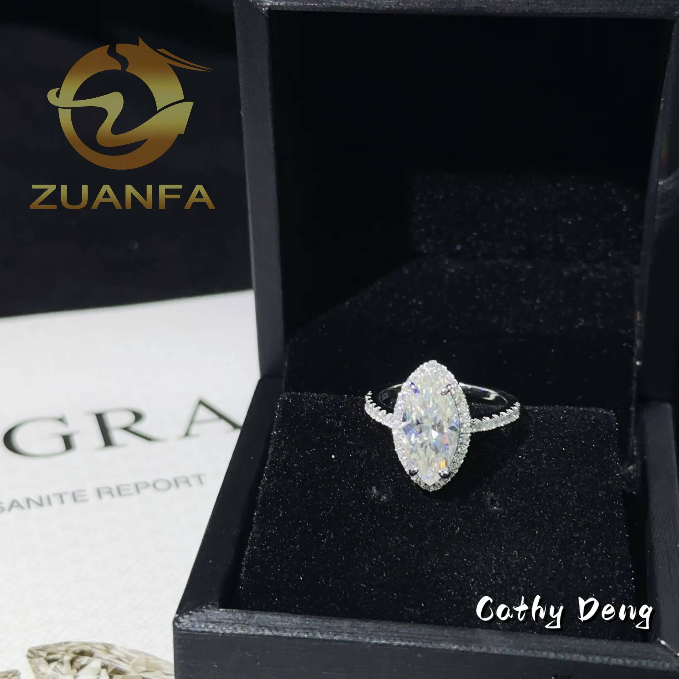 Solid Silver 3ct Marquise Iced Oiut Full Moissanite Ring for Women 925 Sterling Silver Moissanite Engagement Ring