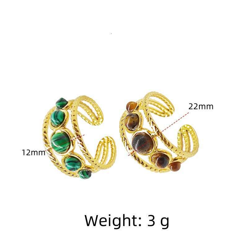 St.delan French Style Hollow Round Bead Turquoise Tiger Eye Stone Open Ring Women's Stainless Steel Jewelry ddmypluto