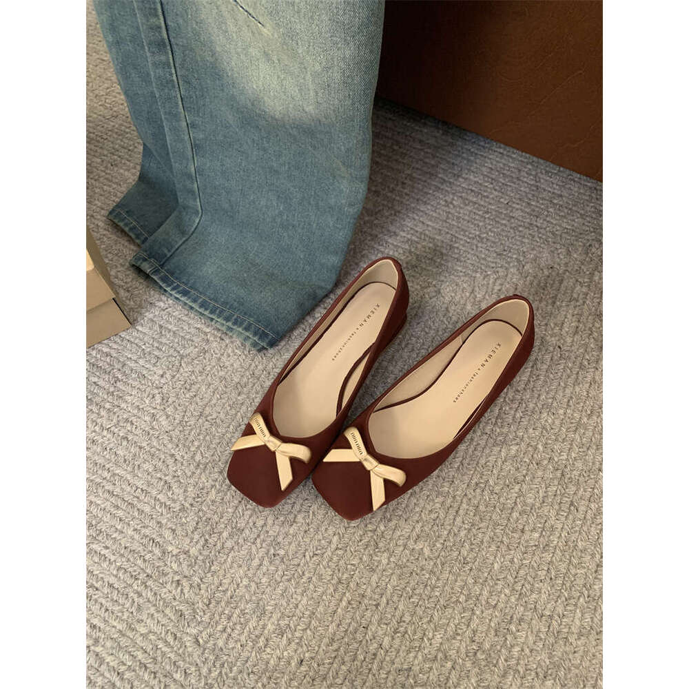 2025 Spring Autumn Women's Designer Shoe - Black French Style Bow Metal Square Toe Shallow Mouth Chunky Heel Work Shoes