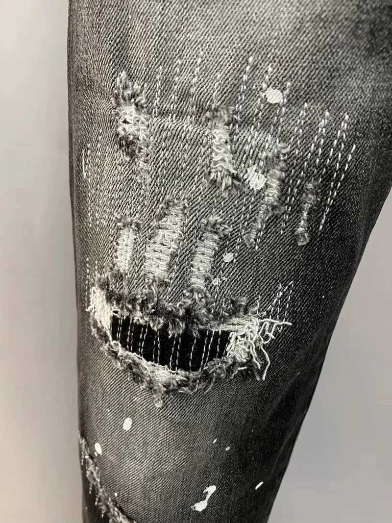 Fashion BRAND Men Jeans Denim Pants Hole Slim Pencil Trousers Metal Buttons Party Clothes Classics Fashionable Black1 Y251105