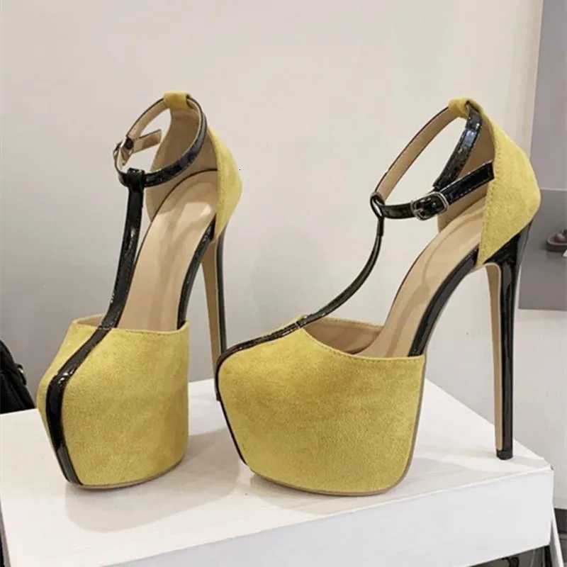 Highquality Faux Suede Highheel Sandals Women Fashion Tstrap Super High Heel Platform Sandal Sexy Nightclub Pole Dancing Shoe Z251015