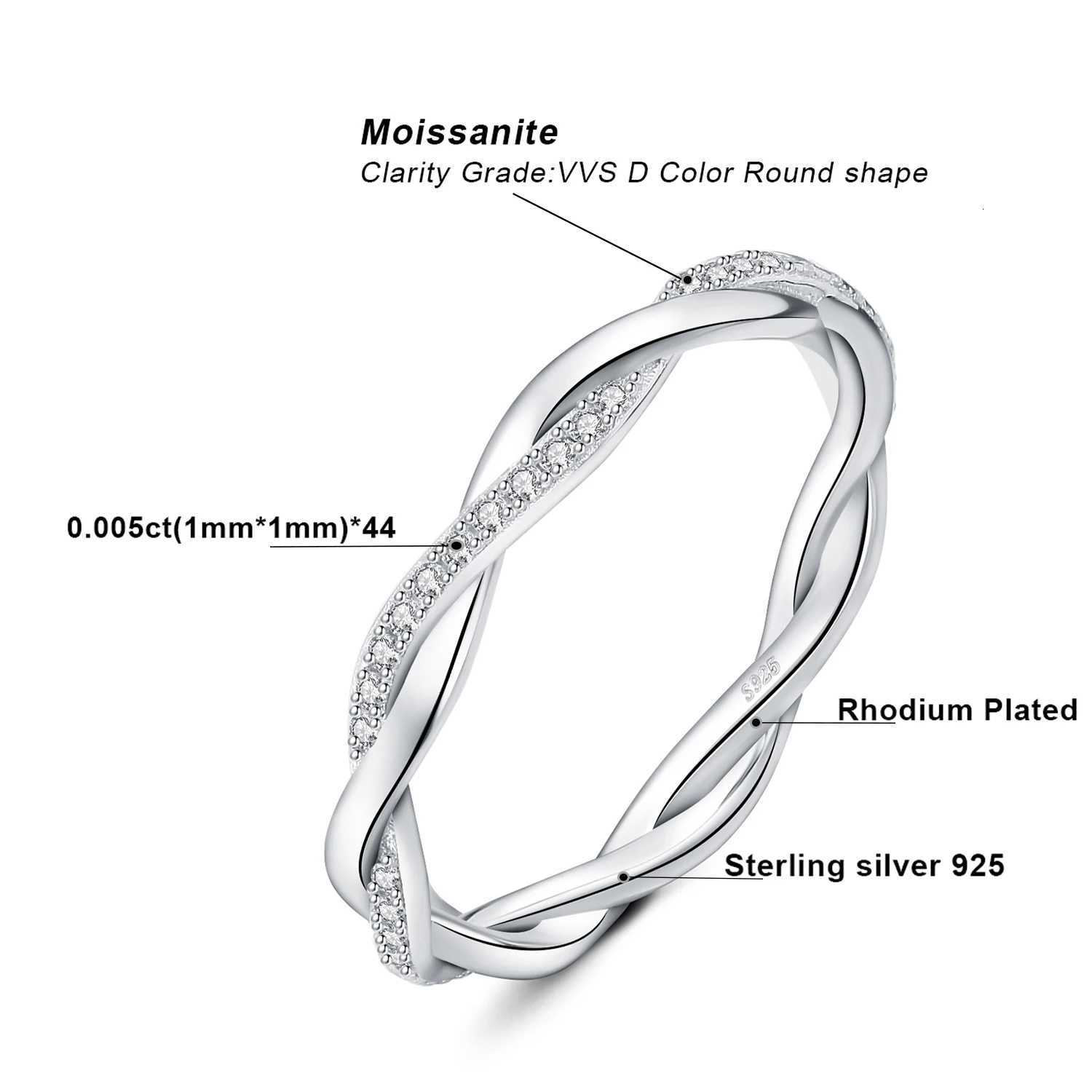 JewelryPalace Moissanite D Color Love Rope Infinity 925 Sterling Silver Stackable Band Ring for Woman Yellow Rose Gold PlatedW251017
