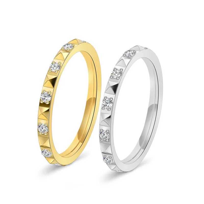 2mm Thin Stainless Steel Pyramids CZ Eternity Ring Wedding Band for Women Girl Size 510W251017