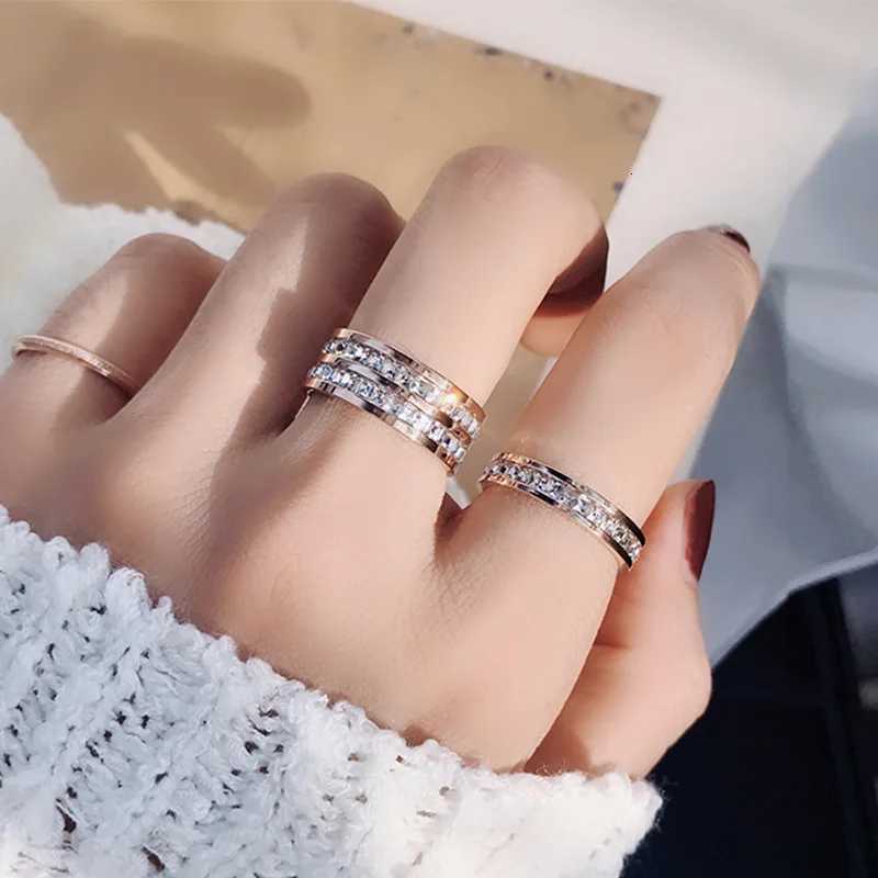 Clear White Stones Wedding Women Ring Stainless Steel 1 and 2 Rows Bling Zircon Fashion Pair Ring Female Jewelry Z251017