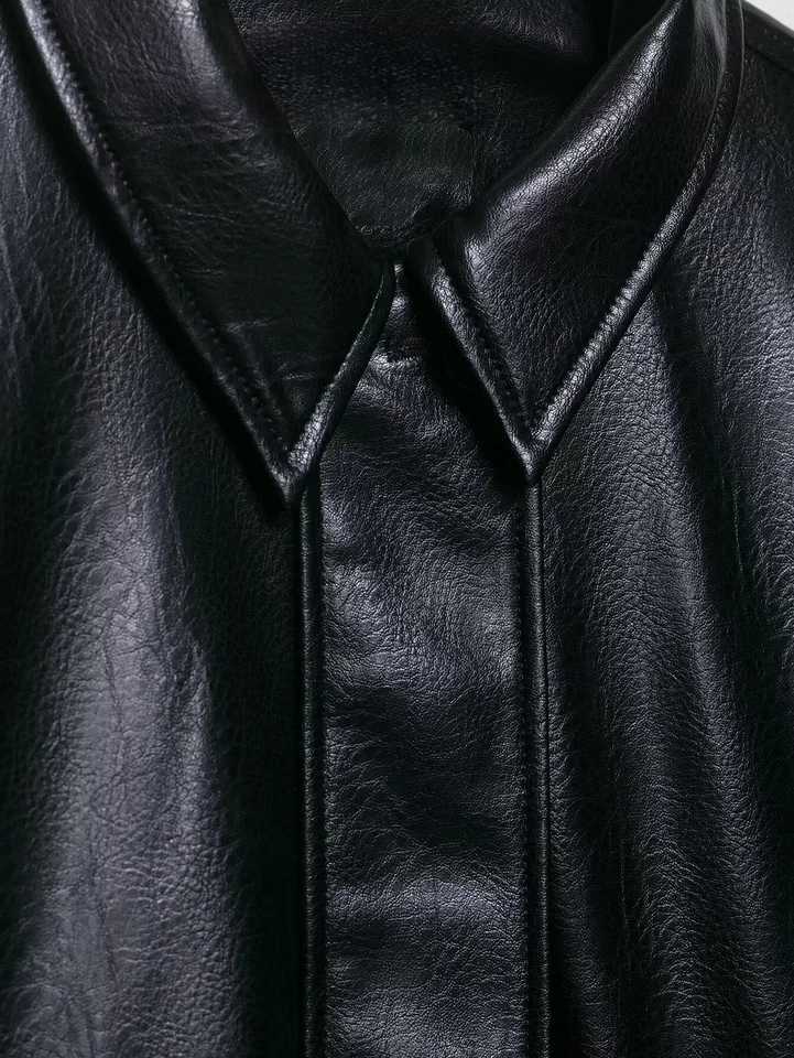 autumn new womens commuting casual simple versatile fashion Fuling longsleeved imitation leather pilot jacketT251017