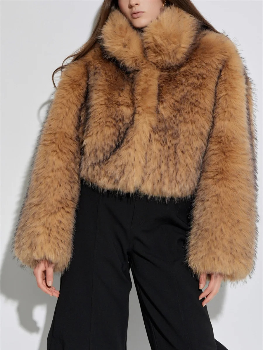 2025 Autumn Womens Fur Jacket Warm Loose Turtleneck Tops Outerwear Y2k Clothing Fashion HighQuality Party Coat bra 251017