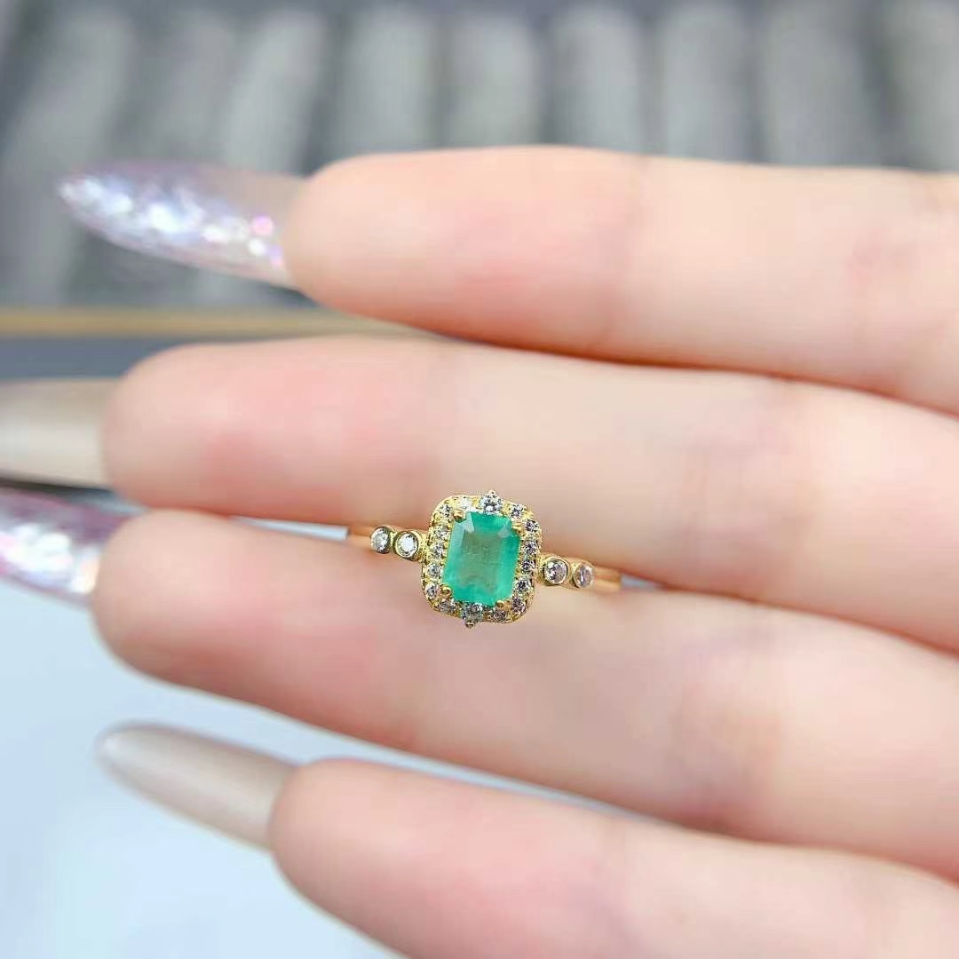 vintage design 925 silver gemstone ring natural emerald jewelry 4mm*5mm Colombian emerald jewelry with certificate