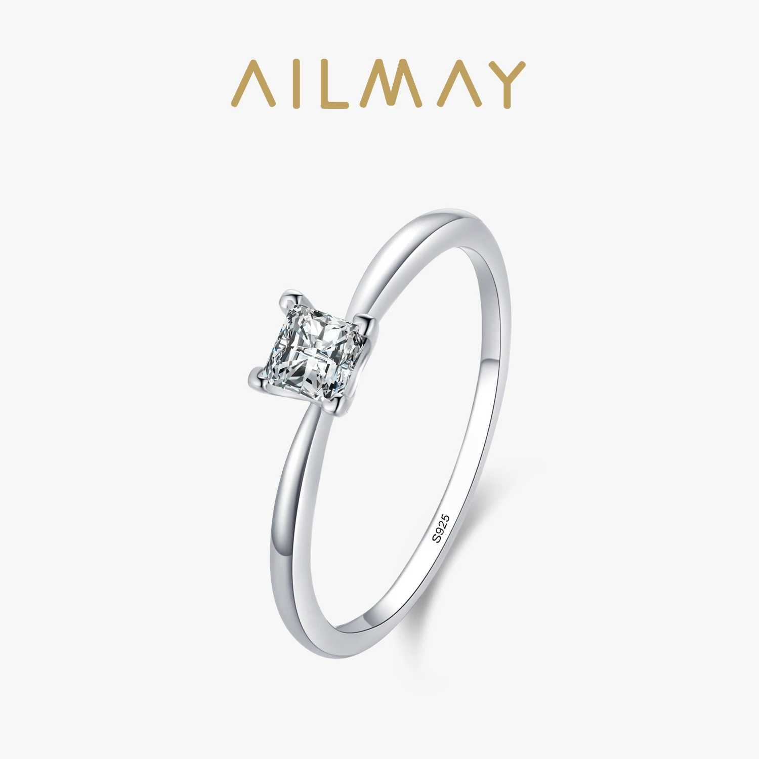Ailmay High Quality Fashion Shiny Clear Zircon Wedding Female Finger Ring For Women Simple Square Ring Fine JewelryW251017