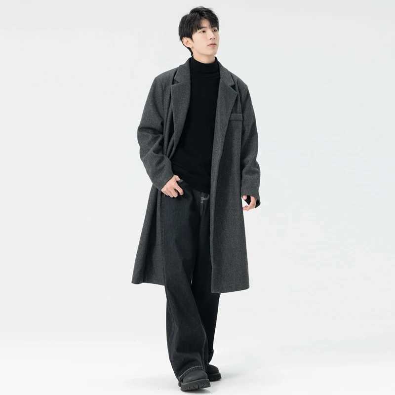 One Breasted Long Woolen Trench England Style Wool Blends Coat Autumn Winter Business Casual Fashion Mens Woolen Windbreaker J251017