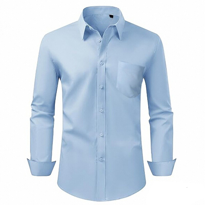 Thin Men's Long Sleeve White Shirt Breathable Stretch Wrinkle-Resistant Solid Color Business Professional Top Men's Clothing