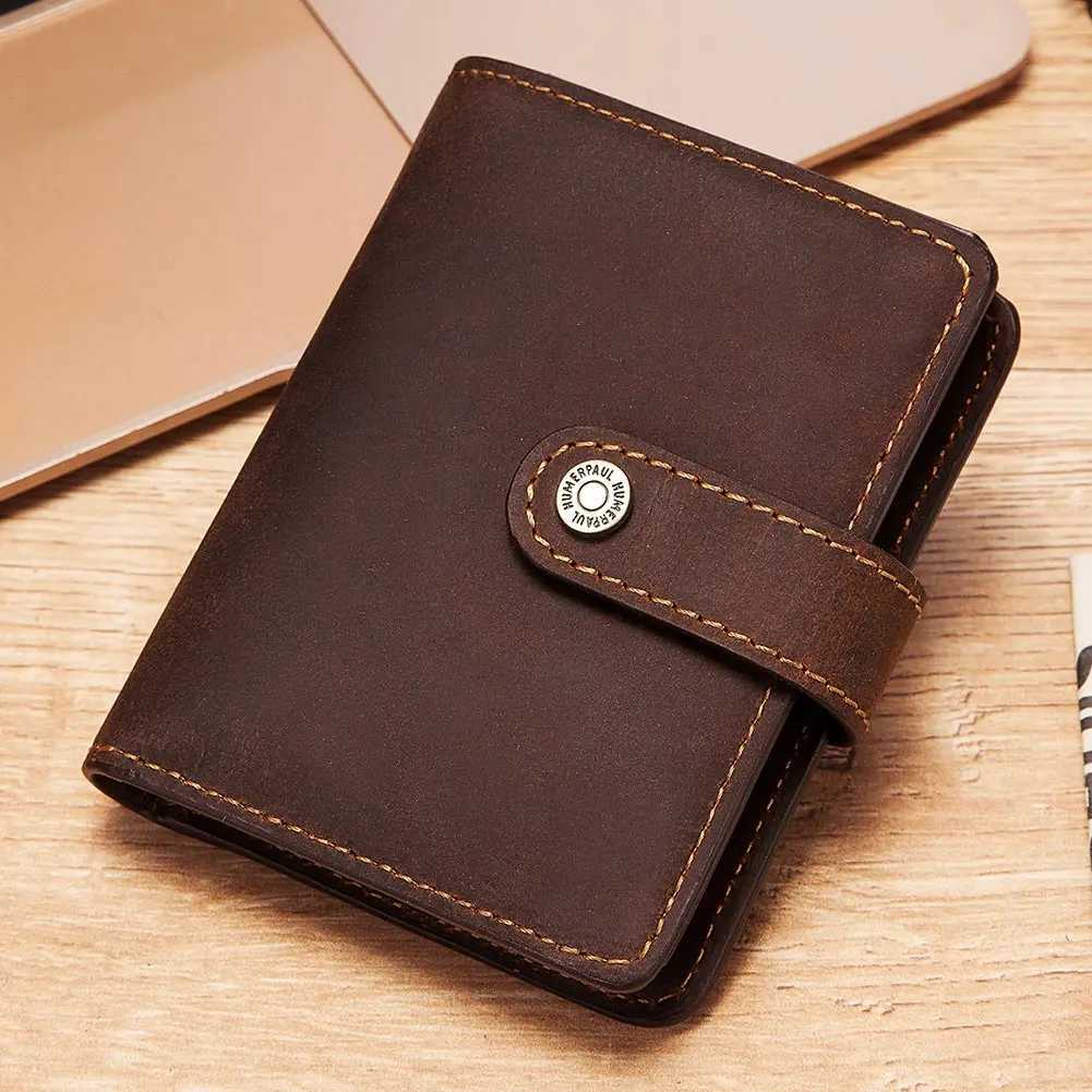 HUMERPAUL Crazy Horse Leather Mens Wallet with RFID Blocking Card Holder Mini Metal Pop Up Wallets Zipper Coin Pocket for MaleW251017