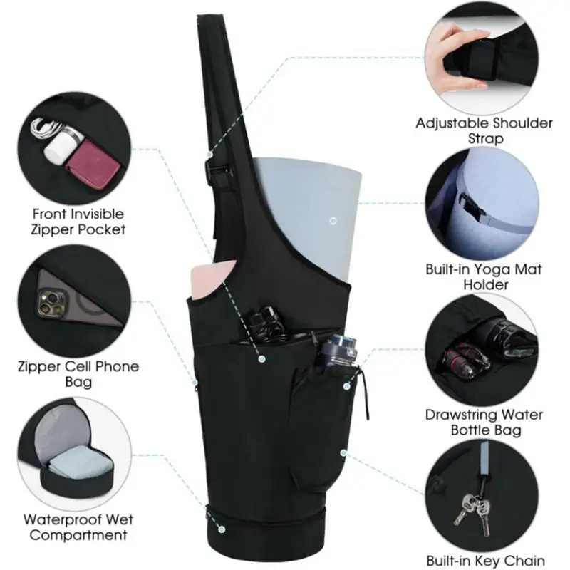 Yoga Bag For Mat Nylon Black Comfortable Yoga Mat Adjustable Shoulder Strap Large Capacity Storage Pouch For Yoga Mats 251016