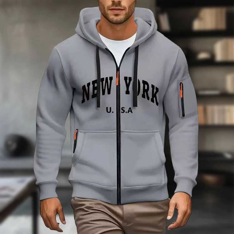 2025 New Mens Zipper Hoodie Fashion Hooded Sweatshirt Autumn Winter Daily Casual Sport Coat Z251017