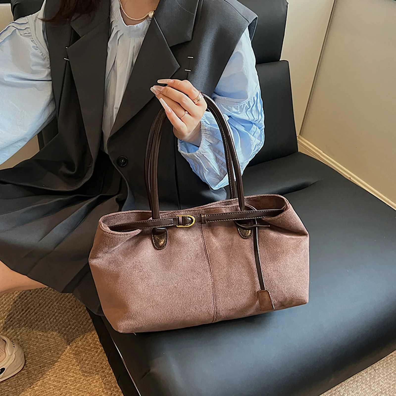 Suede Leather Casual Tote Handbag Large Capacity Shoder Bag Solid Color AllMah Underarm Bag Wen Cmute Bag1 D251017