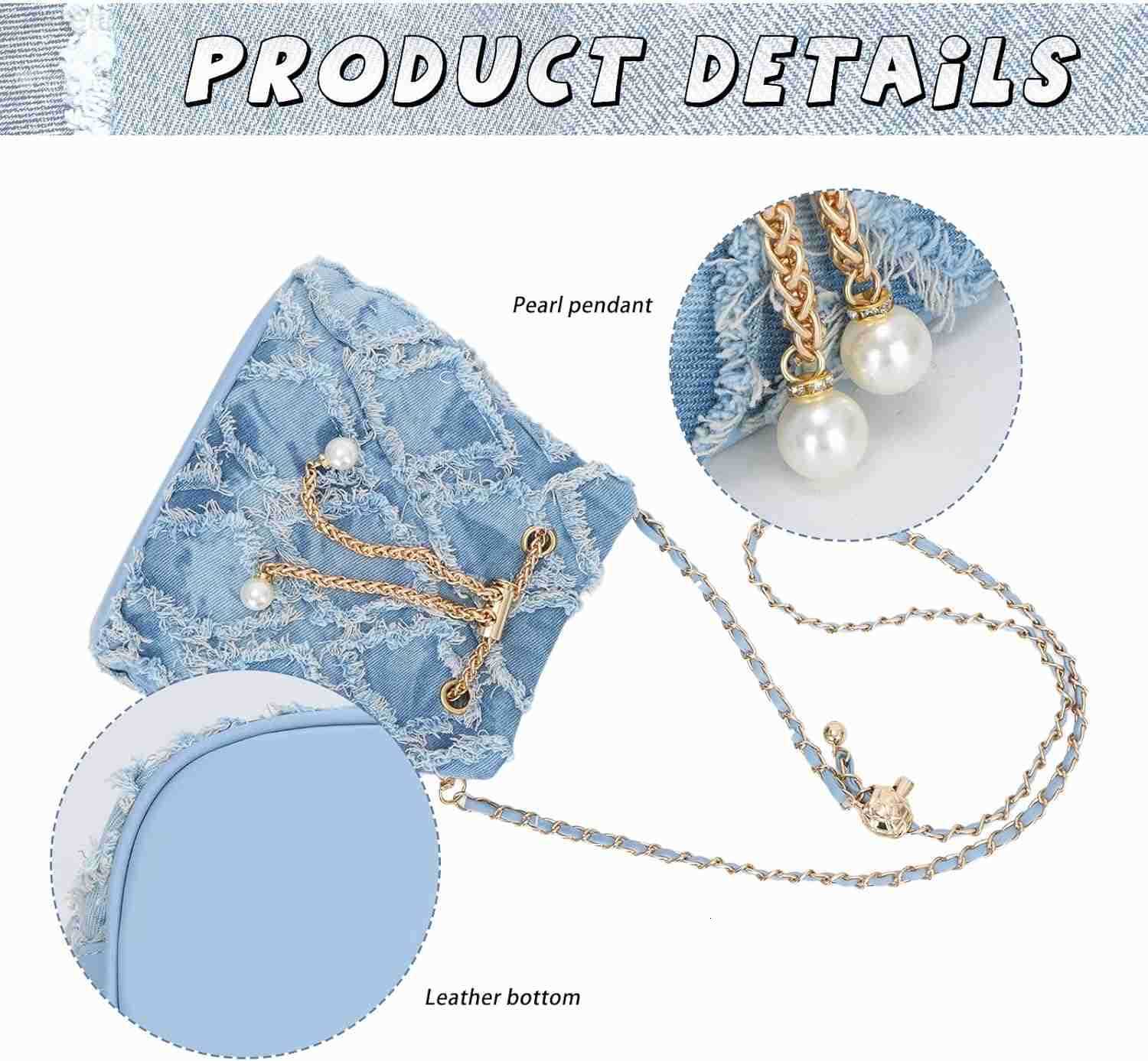 Small Denim Bucket Bag for Women Jean Purse Crossbody Bags Denim Tote Handbag Z251017