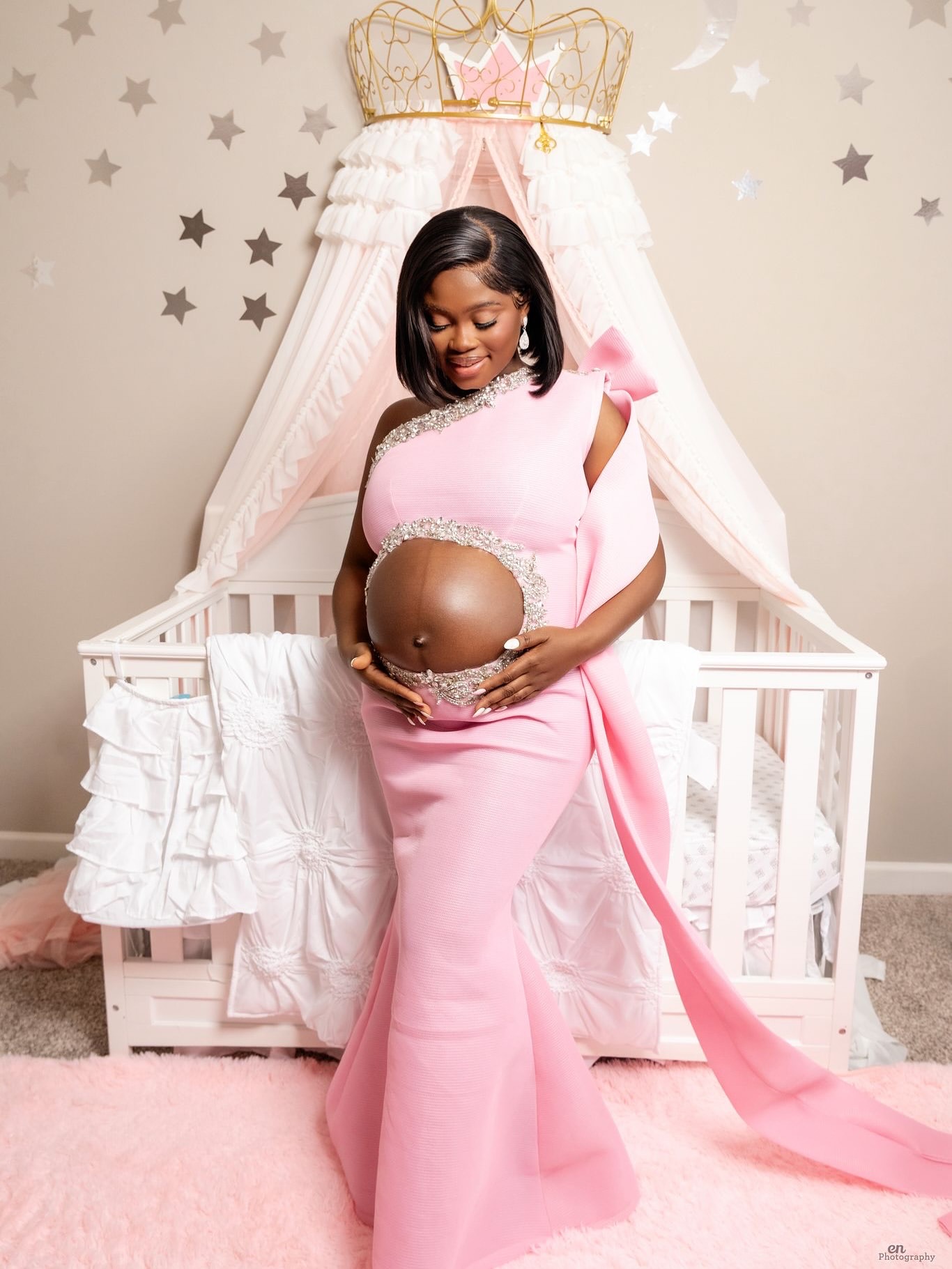 Pink Mermaid Maternity Prom Dresses 2025 One Shoulder Beaded Crystals Evening Formal Party Second Birthday Engagement Gowns Plus Size Dress For Specia