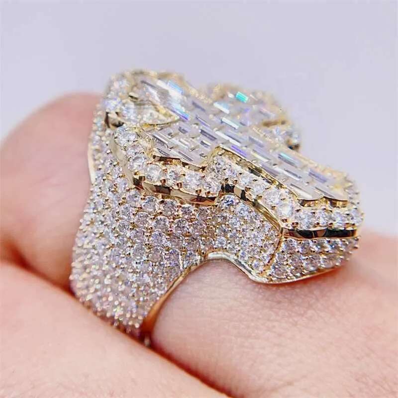 Pass Dia Tester Men Hip Hop Iced Out Baguette Cut Moissanite 10k gold ring