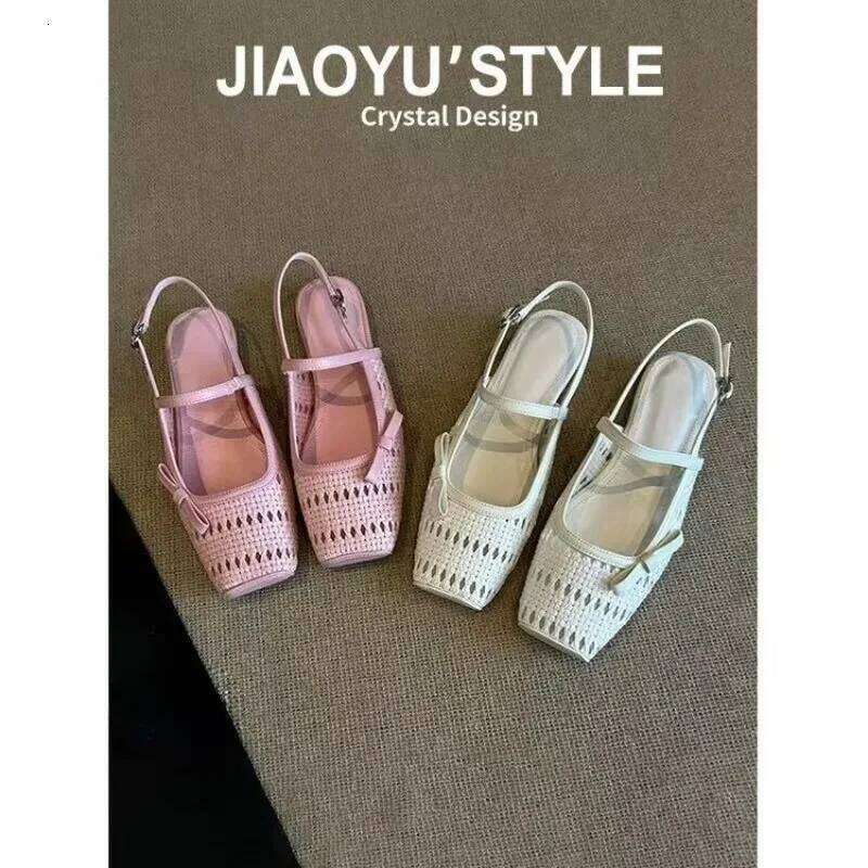 Resort-style Handmade Mary Jane Semi-flip-flops 2025 New Bow One-button Toe Sandals