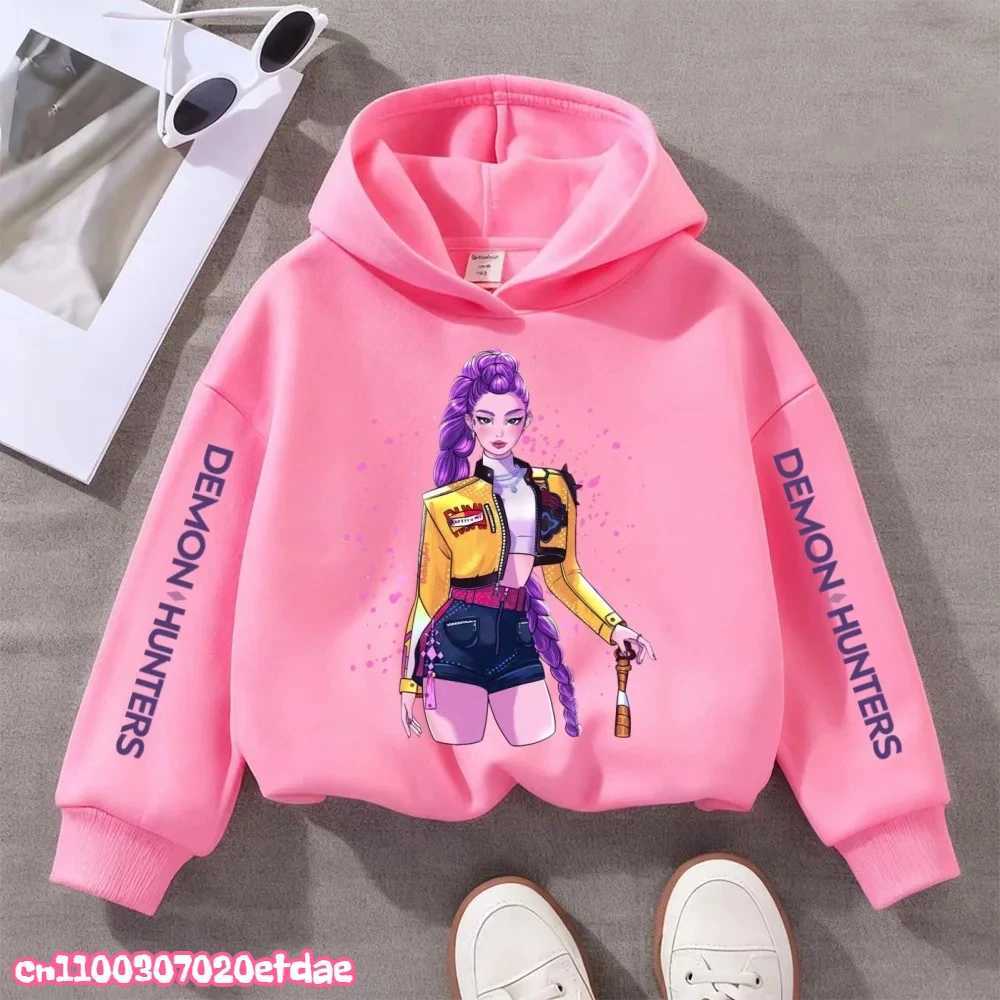 2025 KPop Demon Hunter Girls Boy Hooded Sweatshirt Warm Childrens Korean Wave Fashion Casual Tops Casual Girls Clothing C251017