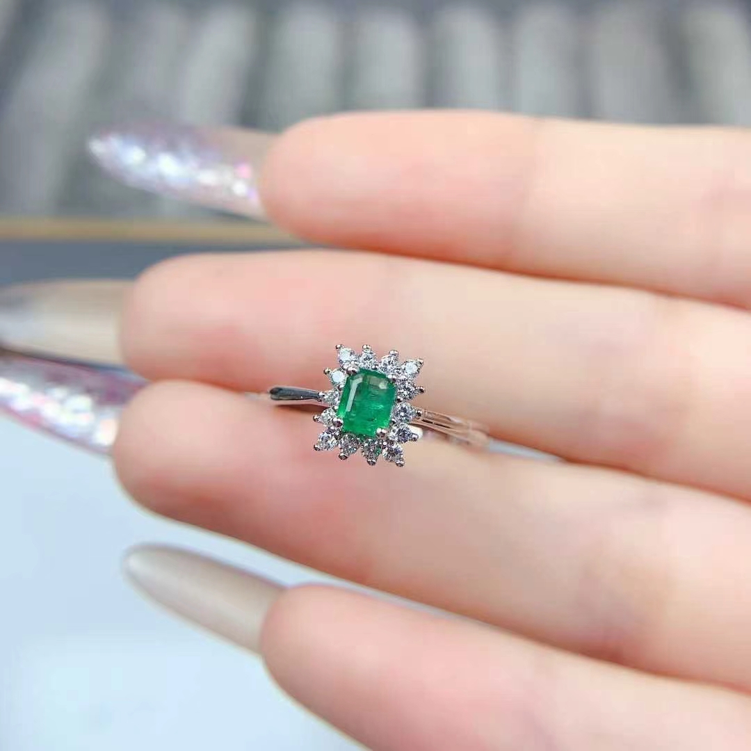 925 silver emerald jewelry real sterling silver gemstone ring 3mm*4mm natural emerald jewelry with certificate
