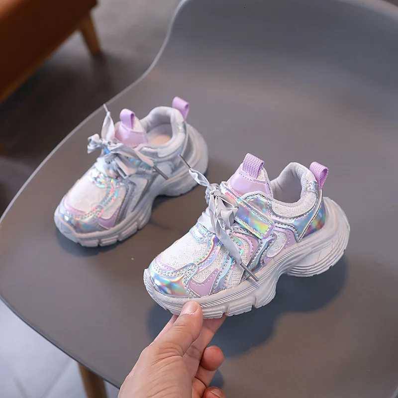 Girls Sneakers Fashion Lace Up Bow Kids Casual Shoes Pink Purple Mesh Breathable Sports Shoes Student Soft Sole Running ShoesT251017