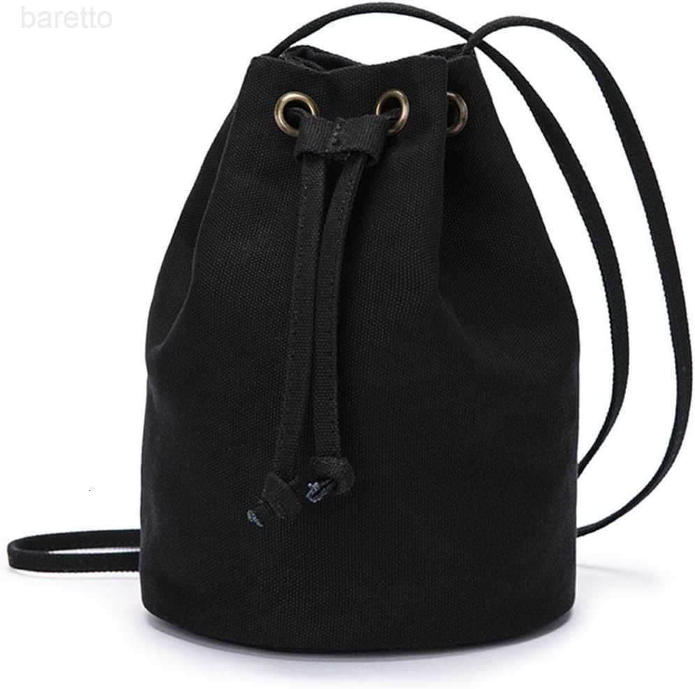 Black Drawstring Crossbody Bag Nylon Fabric Large Capacity Organizer Bag with Gold Tone Hardware Z251017