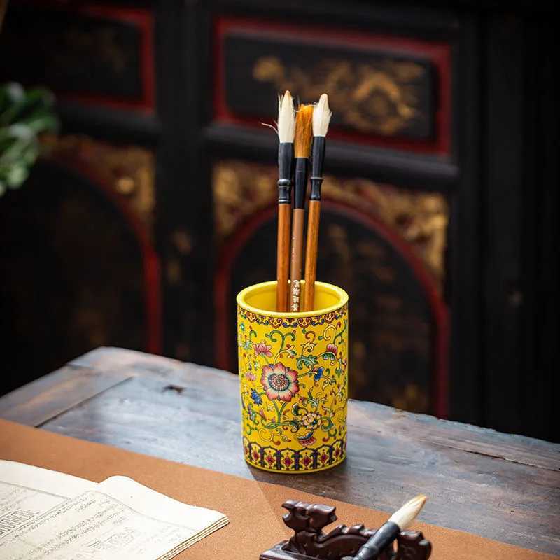 Storage box creative stationery round student desktop Ceramic Vase Decoration Chinese style multifunctional office brush holder C251017