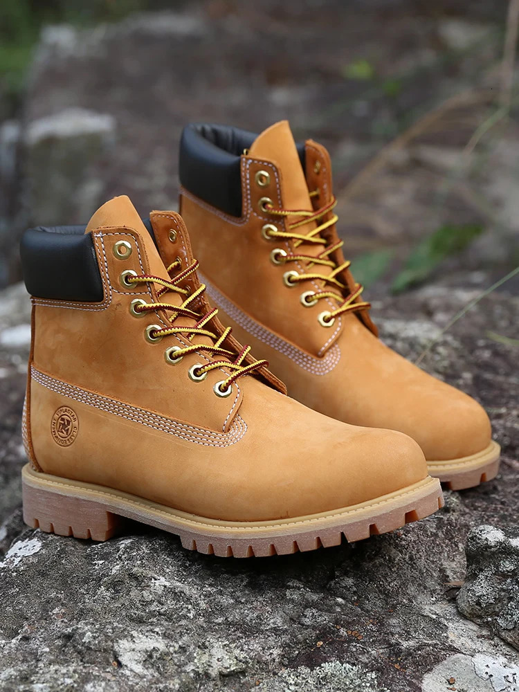 Work Boots Mens Original Comfy Shoes Outdoor Hiking Leather Casual Shoes For Men Basic Boots Waterproof Yellow Boots 251013