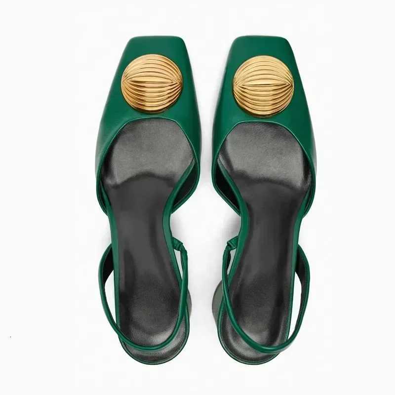 Luxury Metal Decoration Back Strap Chunky Heeled Sandals Women Elegant Round High Heels Summer Designer Mules Shoes Sandalias Z251015